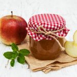 apple jam with gingham cloth and twine