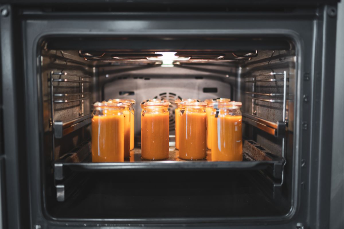 canned food placed inside oven