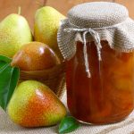 pear jam in jar with fresh pears