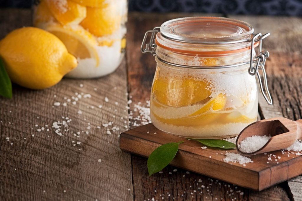 Jar of lemons layered with sugar