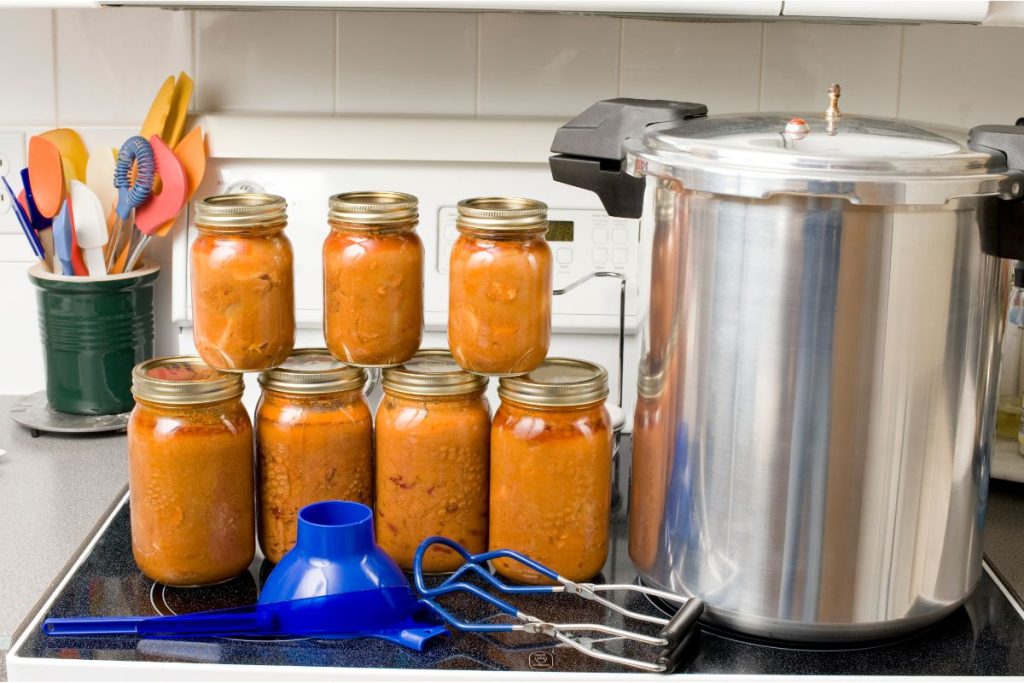 Stovetop pressure canner supplies and pressure canned food jars