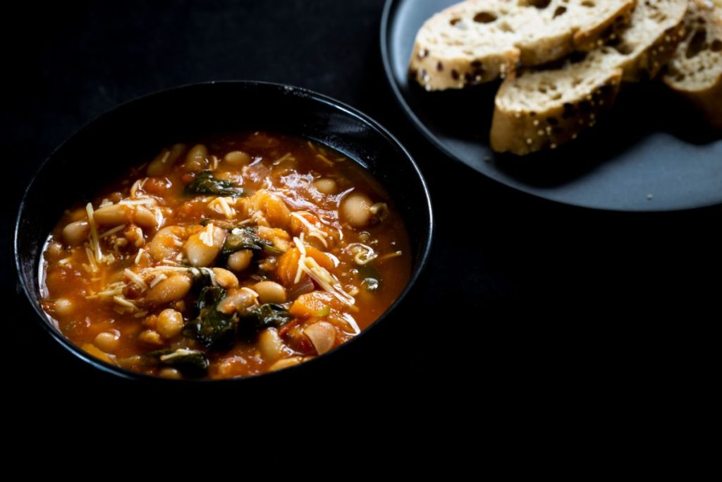 Butter bean stew with bread on the side