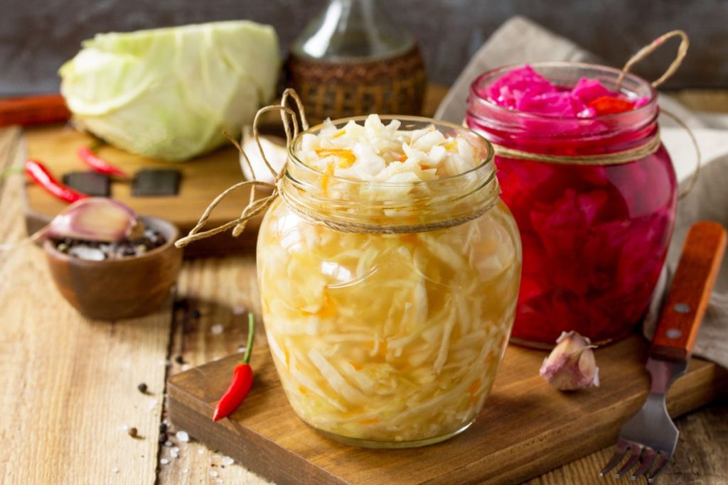 Photo of fermented cabbage in canning jars
