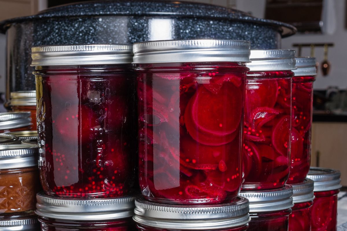 Canned jars of roasted beets