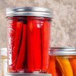 pickled rhubarb stalks in canning jars