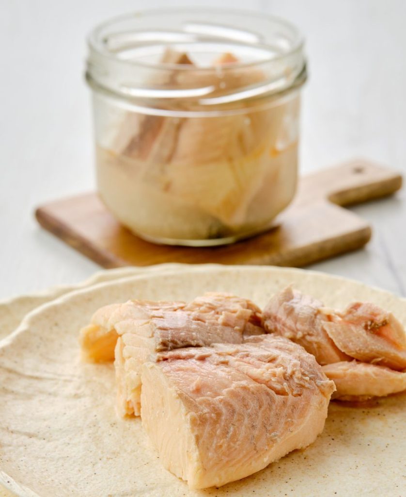 Pressure canned trout filet on a plate