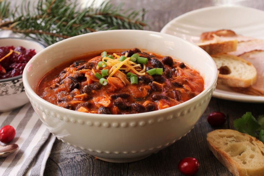 Bowl of chili with kidney and black beans