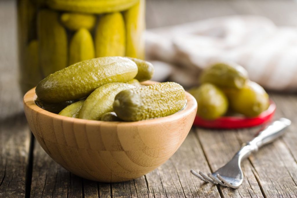 Bowl of homemade canned dill pickles
