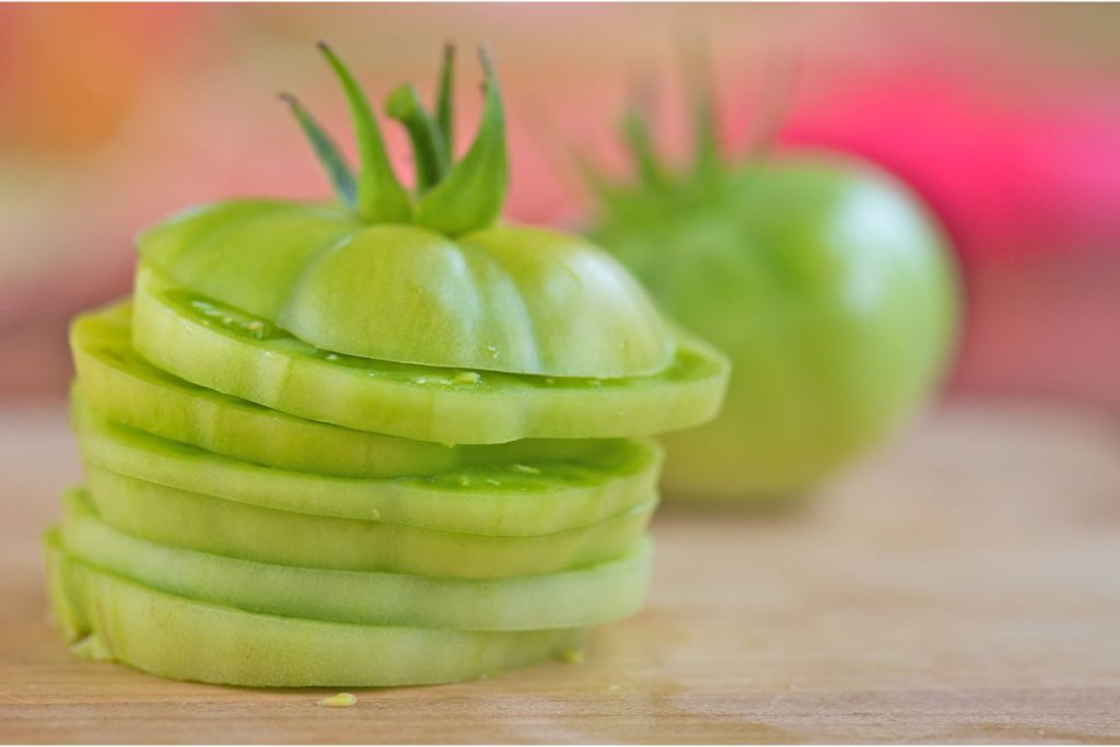 Green tomatoes sliced and stacked