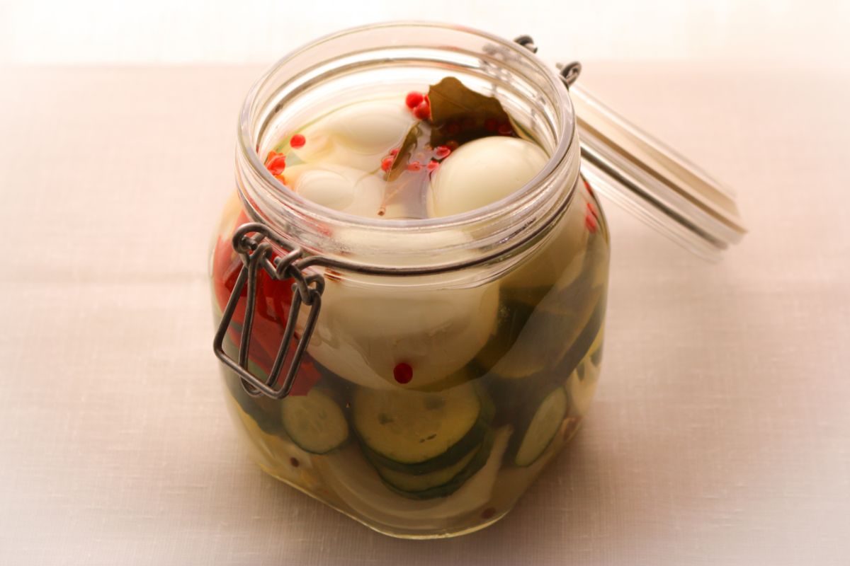 Pickled eggs in canning jar