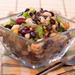 bean salad in glass bowl