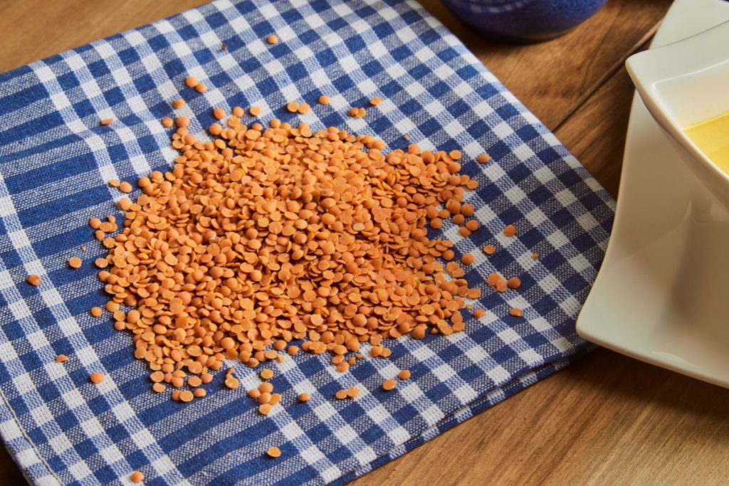 Plain orange lentils on dish towel