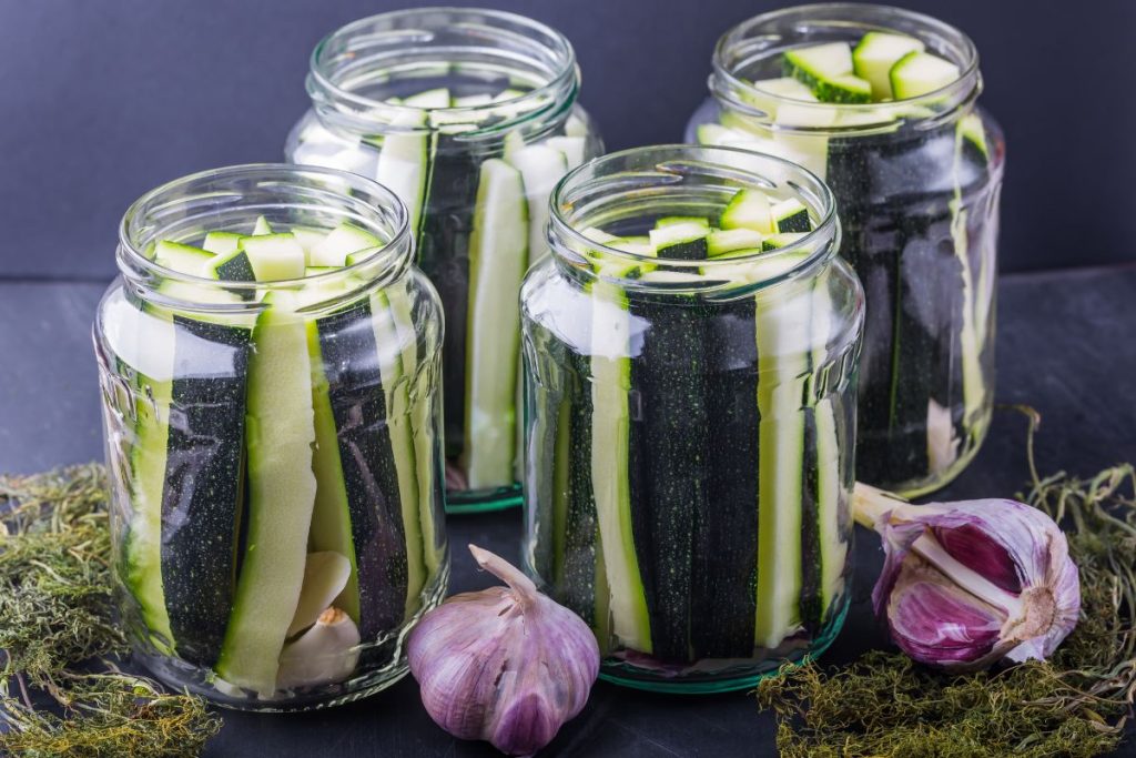 Zucchini pickles in canning jars awaiting canning liquid