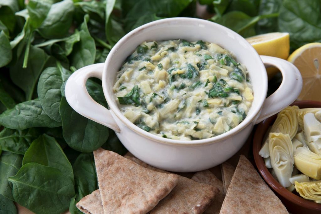 Spinach and artichoke dip with pita bread