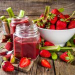 strawberry rhubarb jam jars with fresh fruits