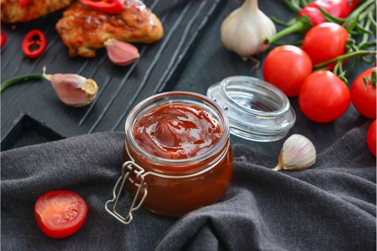 Open jar of homemade bbq sauce