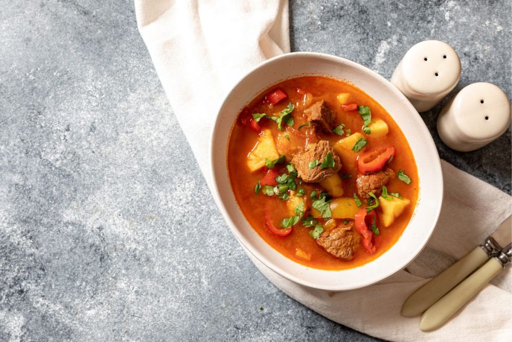 Beef and vegetable soup bowl