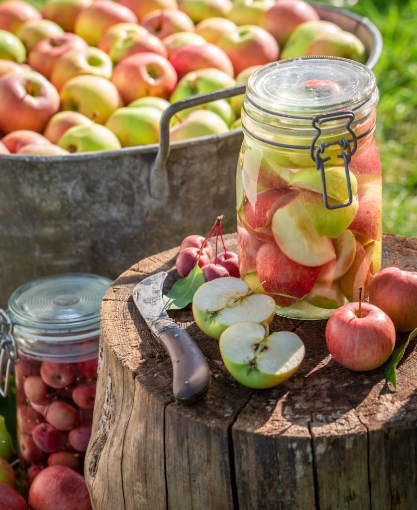 Canning apple chunks and whole apples outdoors