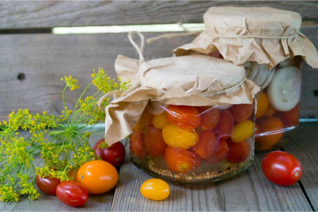 Canned cherry tomatoes in jars