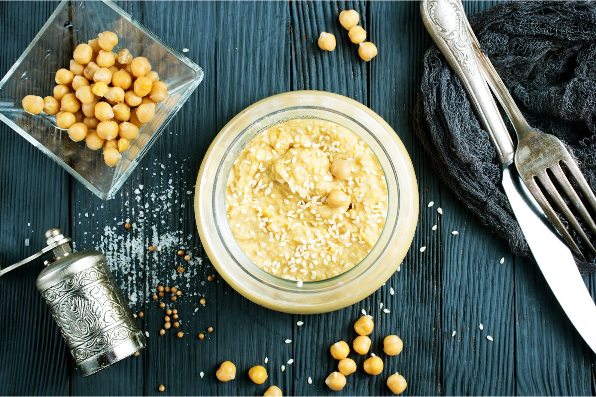 canning hummus in a glass jar