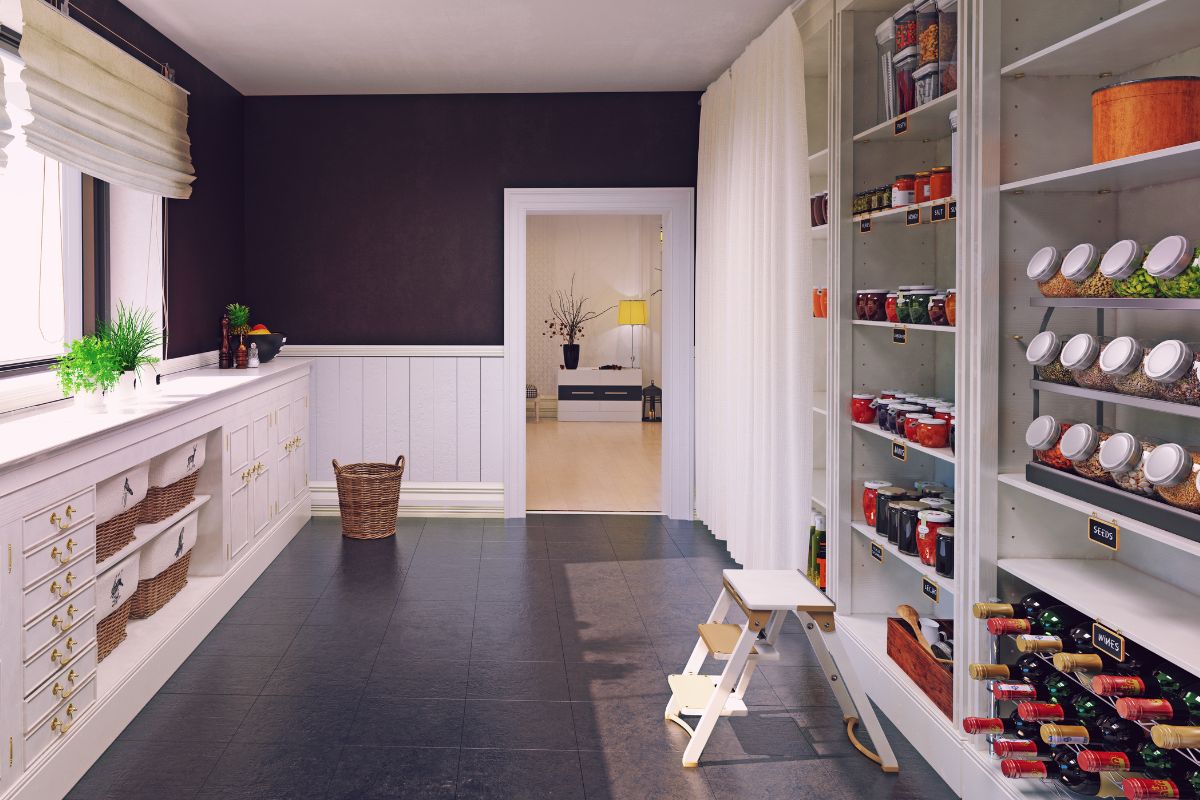 Modern pantry with foods displayed by type
