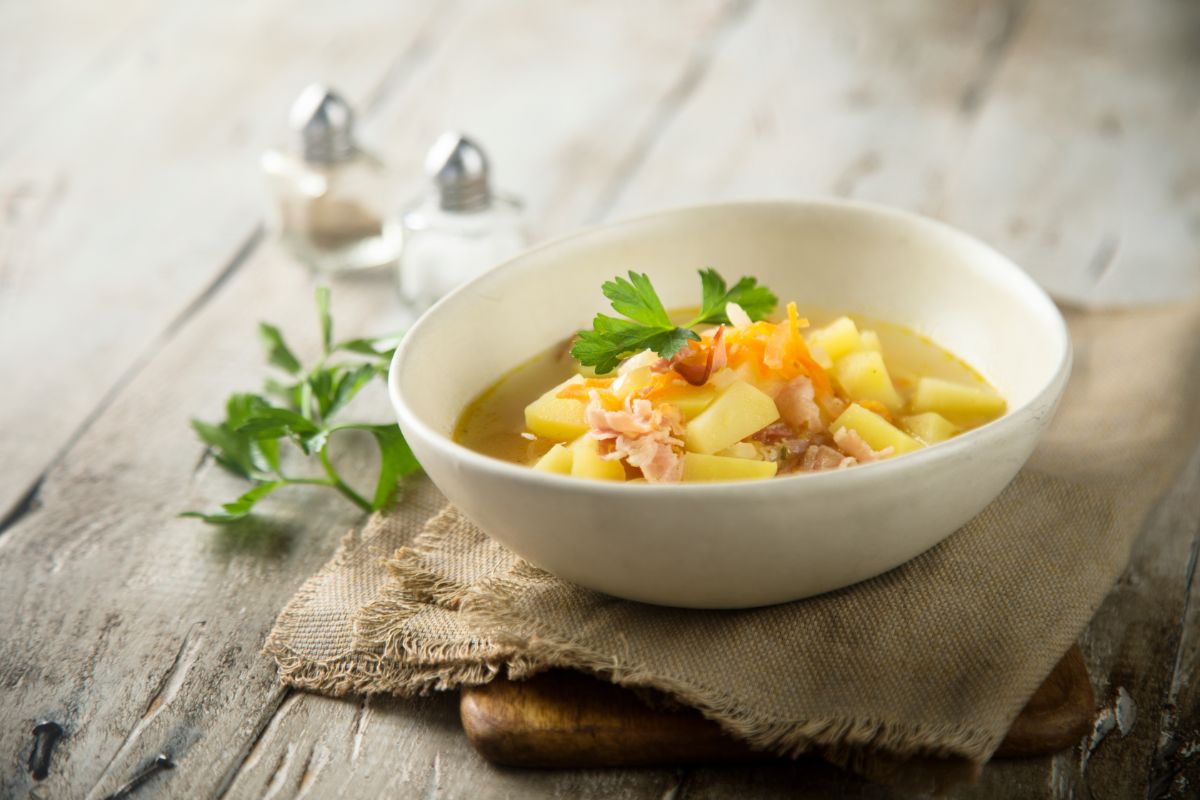 Bowl of potato soup without cream